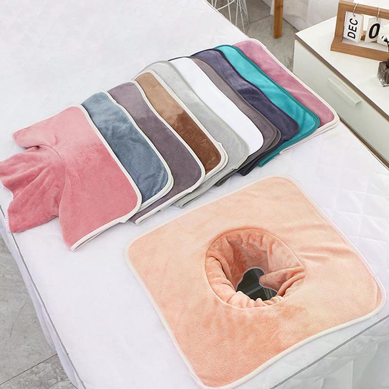 1PC 35*35cm Thickened Beauty  SPA Massage Table Planking Face Towel with Hole Bed Bandana