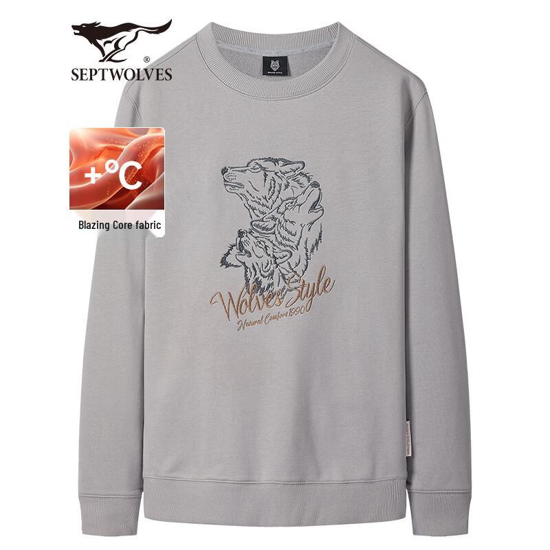 Seven Wolves Men s Embroidered Wolf Head Crewneck Long-Sleeve T-Shirt 2XL
