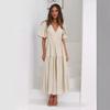 Women's V Neck Formal Lace V Neck Maxi Dress Ruffle Fringe Short Sleeve Boho Wedding Guest Long Dresses