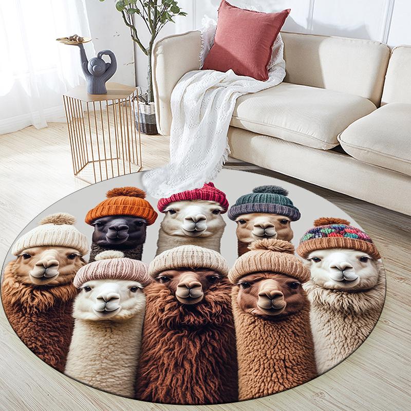 Alpaca Theme pattern round rug,Carpet Rug for Living Room Bedroom Sofa Playroom Decor,Non-slip Floor Mat,Holiday Gifts and Birthday Gifts