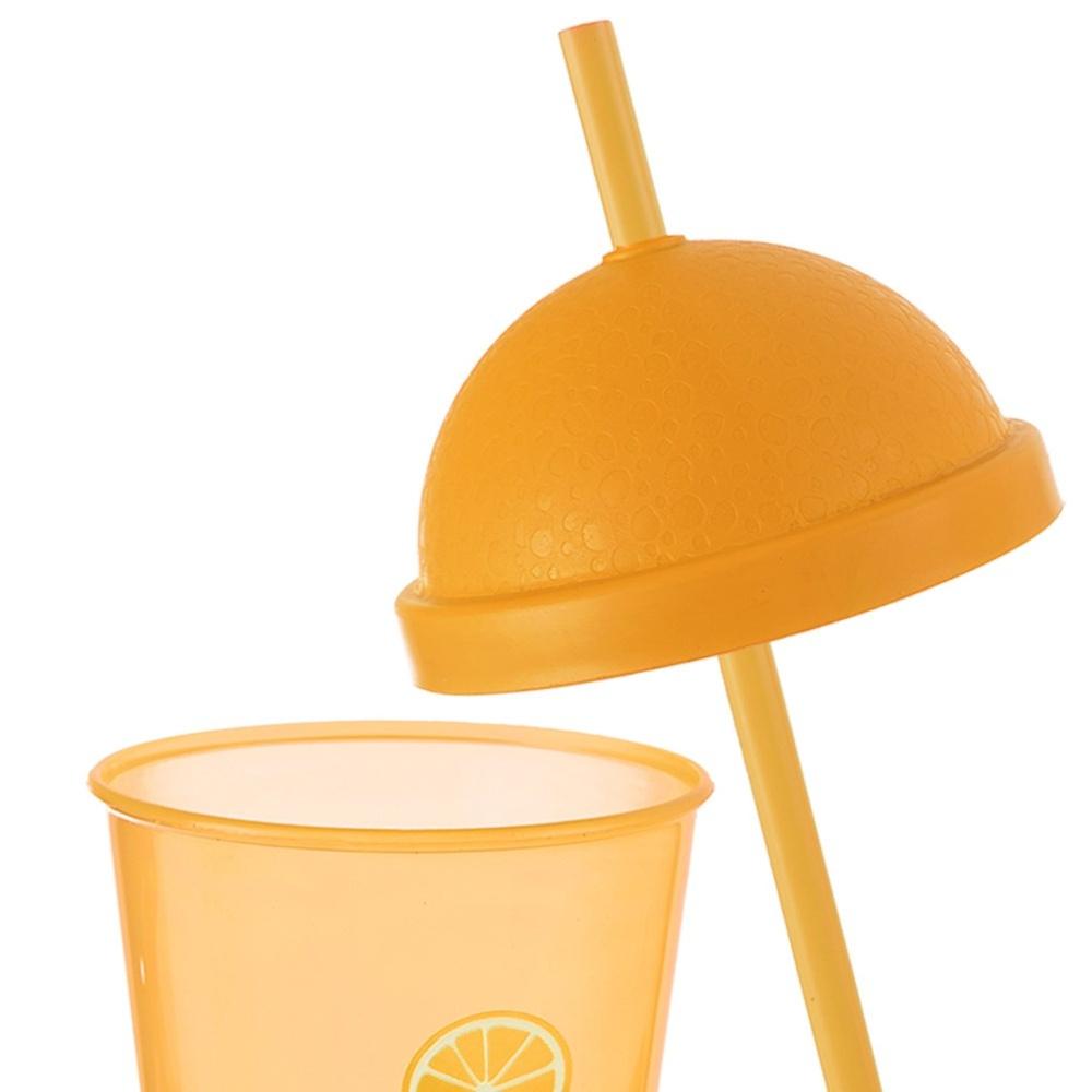 Orange Plastic Tumbler with Lid and Straw 450ml
