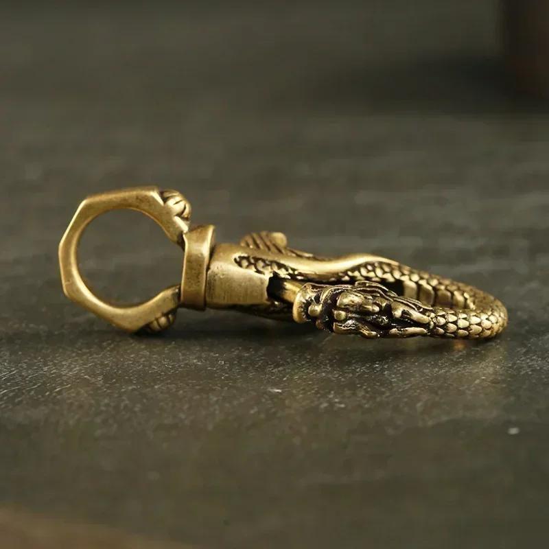 Vintage Copper Dragon Figurines Small Ornaments Retro Brass Animal Car Key Chains Crafts Office Desk Decorations Accessories