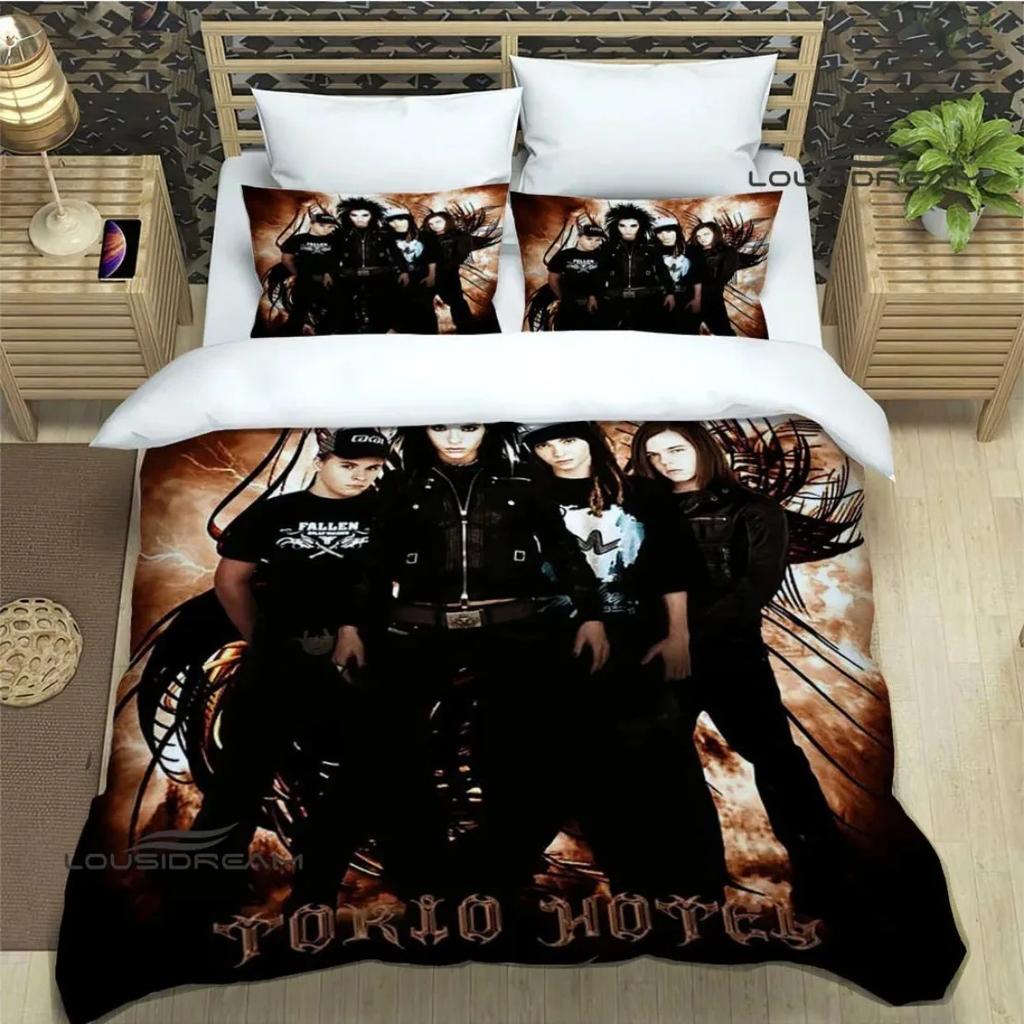 Täcke Tokio Hotel Band Tryckt Sängklädesset Rockband HD Täcke För Barn Sängklädesset Sängkläder Sovrumsinredning