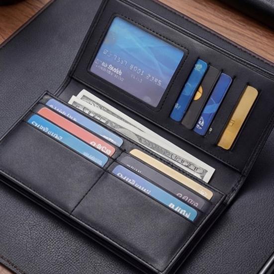 Portafoglio da Uomo Slim a Busta Grande Capacità Porta Carte Portafoglio Contanti con Finestra per Carta d'Identità Portafoglio Lungo Pieghevole Regalo per Padre Marito