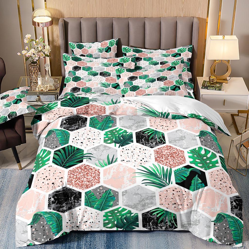 3D Digital Printing Light Luxury Geometric Honeycomb Stone Pattern Bedding Quilt Cover Three-Piece Set