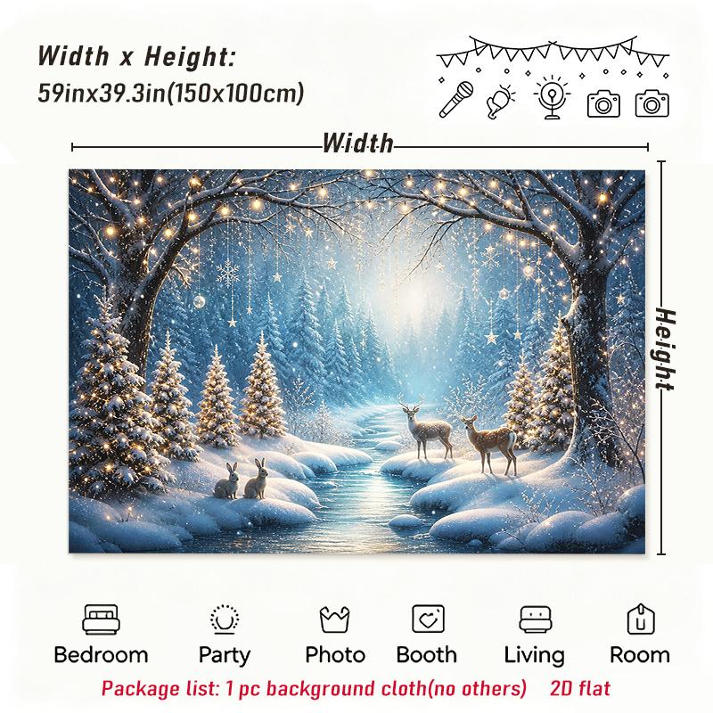 1Pc Magical Snowy Forest Deer Tapestry Wall Hanging, Decorative Fabric Poster for Bedroom, Living Room, Dorm & Home Decor