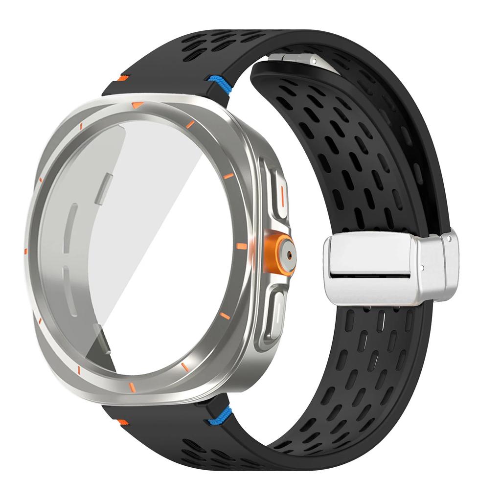 For Samsung Galaxy Watch 7 6 40mm 44mm Silicone Magneti Buckle Band +Change To Case Tempered Glass Full Protective Cover Bumper