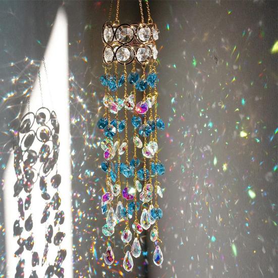 Faux Crystal Wind Chime for Outside, Window Hanging Sun Catcher, Prism Rainbow Maker Pendant for Home, Garden, Patio, Porch