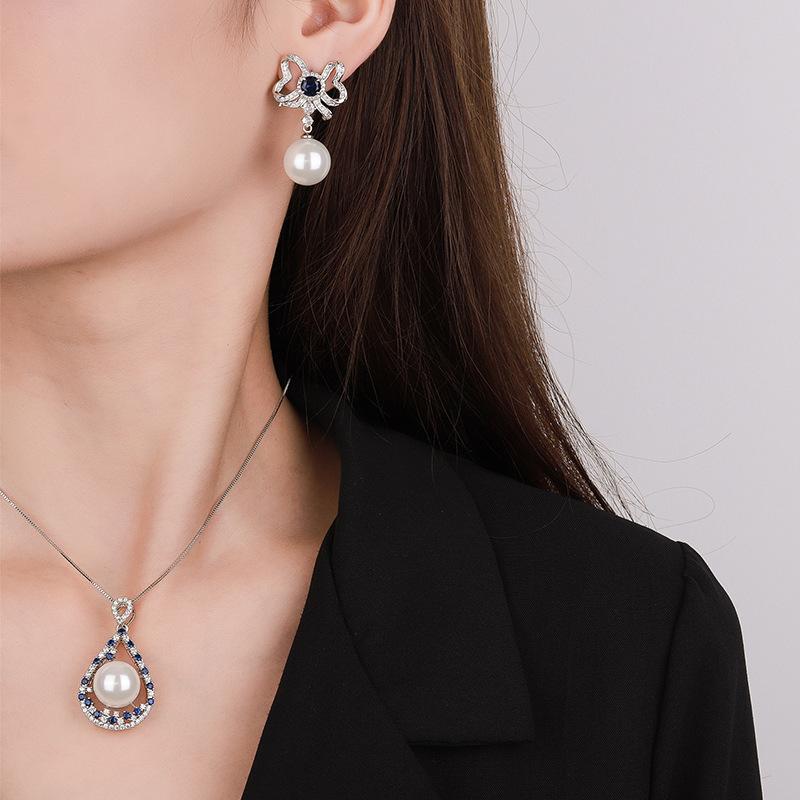 Jewelry Copper Bottom Gold-Plated Inlaid White Pearl Simulation Royal Blue Set Beads 16Mm14Mm