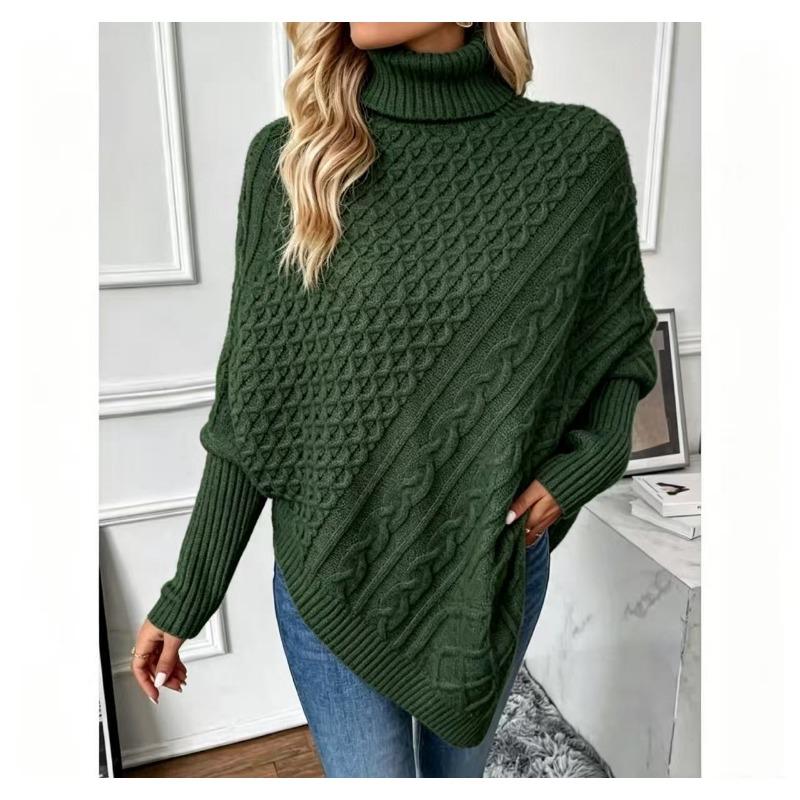 Women S Turtleneck Batwing Sleeve Geometric Pattern Knit Pullover Sweater