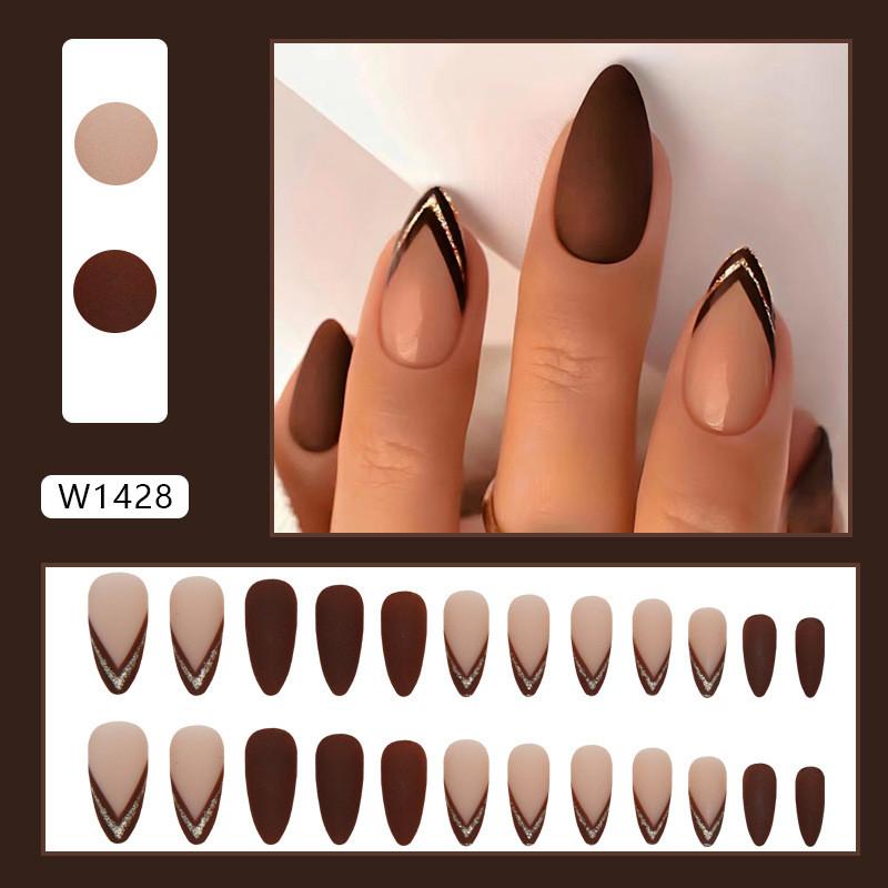 

Nail Wearing Brown Highlights White Almond Style European American Fake Nails