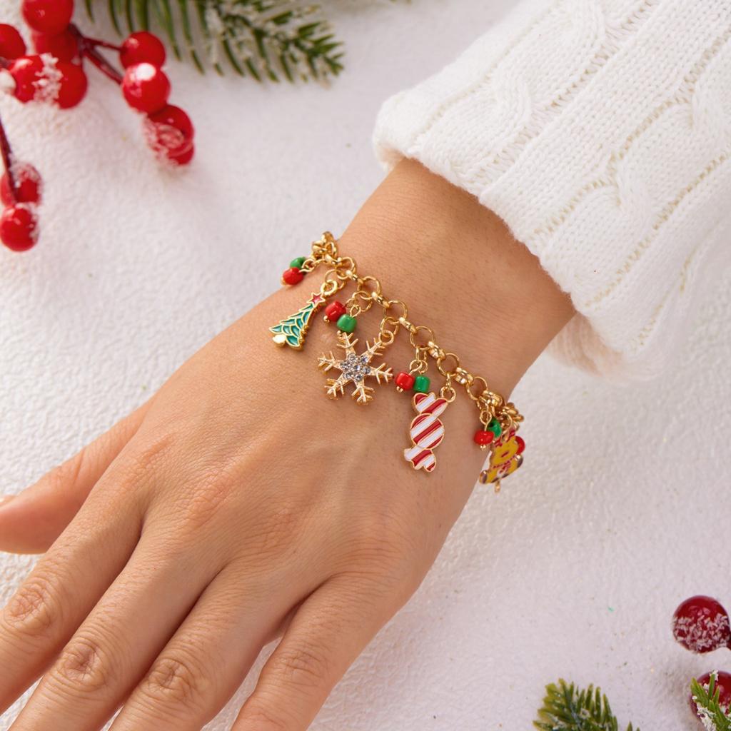Christmas Snowflake Tree Deer Glove Gift Box Bulb Bracelet Santa Claus Snowman Crutch Bell Wreath Bangle For Women Men Jewelry