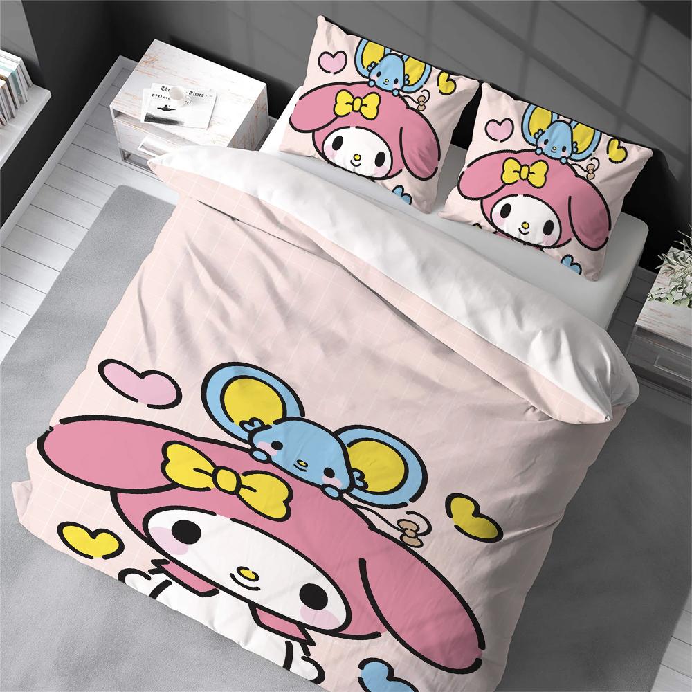 Kawaii My M-Melody Duvet Cover Set Home Style Bedding Soft Laundry Cotton Bed 3 Piece Set Student Dormitory Gift