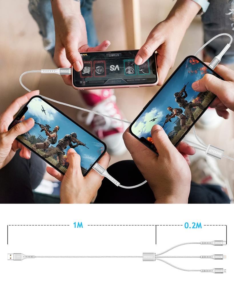 Charging Fast Type C C to Micro Simultaneous Charging of 3 Compatible with and Various Other 3-in-1 Cable, Charging, 1.2m, Ultra-Durable, USB,