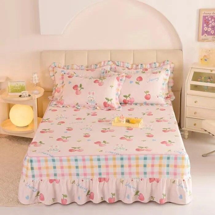 Ensemble de 3 pièces en pur coton doux pour la peau, confortable, anti-acariens, couvre-lit à imprimé floral 100 % coton et 2 taies d'oreiller