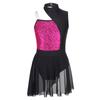 Robe de danse lyrique à paillettes brillantes pour filles, tenue de Ballet, gymnastique, sans manches, épaules dénudées, justaucorps