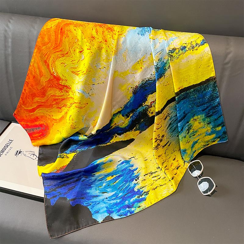 New Print Silk Satin Muslim Scarf Luxury 90cm Shawl Wrap Neckerchief Female Wraps Echarpe  Bandana Hijab Head Scarve Gift