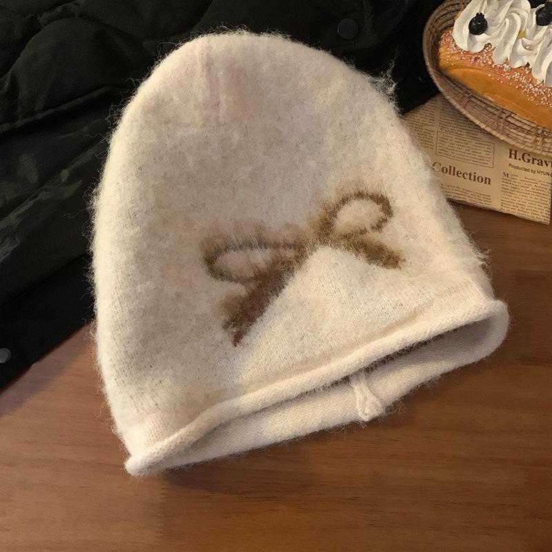 Korean Sweet and Cool Versatile Thickened Bow Pile Hat Autumn and Winter Casual Windproof Warm Wool Hat Big Head Cold Hat