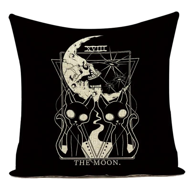 Horror Tarot Cushions Cover Bone Stand Decorative Cushioncovers Print Linen Pillows Black And White Portrait Pillows Cases Cojin