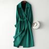 Womens Wool Blend Double-Faced Coat Long Slim Fit Trench Style Green Winter Outerwear