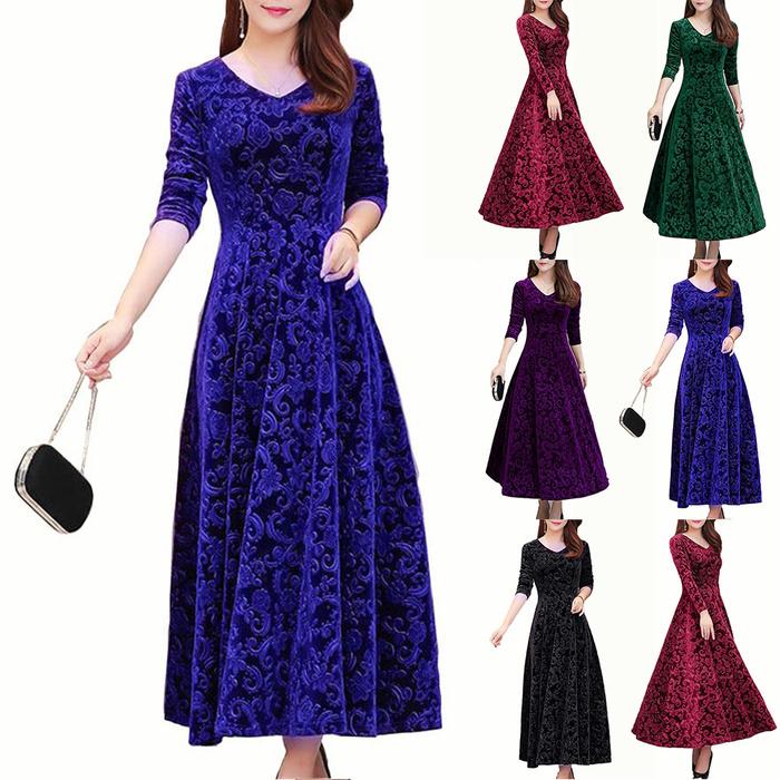Cheap Women Long Sleeve Party Dress Autumn Winter Elegant Formal Prom