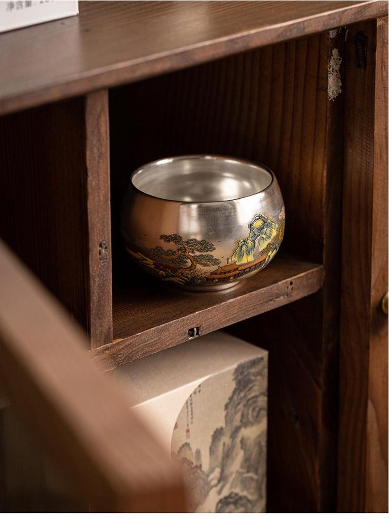 Luxury Year of the Dragon Silver Gilded Tea Cup, Large Capacity for Home or Office