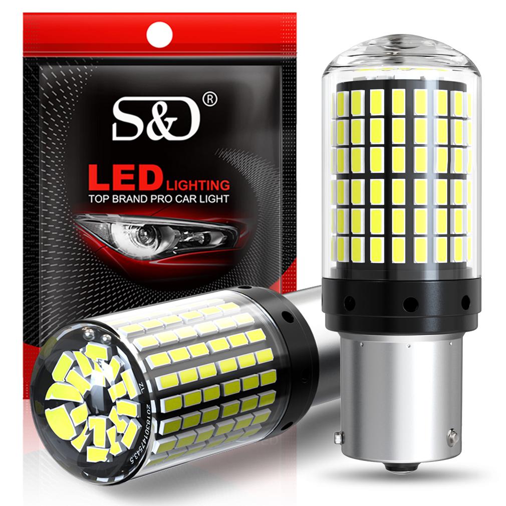 2pcs High Power Car LED Bulbs 1156 BA15S P21W BAU15S PY21W 1157 P21/5W T20 7440 W21W Canbus 144SMD Turn Signal Lamp Brake Reverse Tail Light 12V