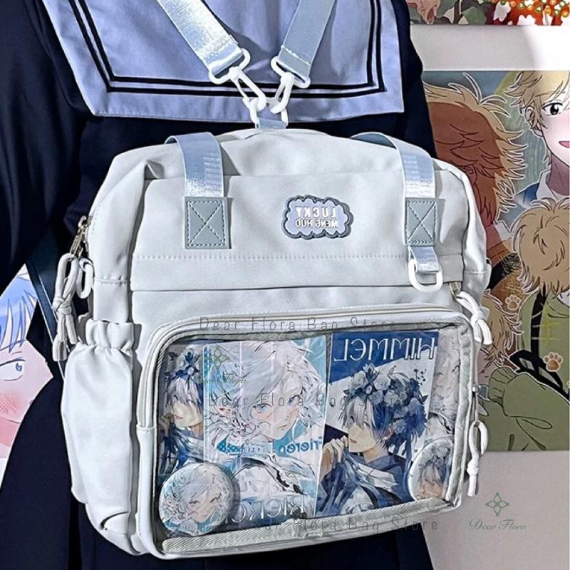 Y2K Women Ita Backpacks Fashion DIY Badge Knapsack Cute Girl Transparent Pocket Casual Nylon Large Capacity Shoulder Bag Handbag