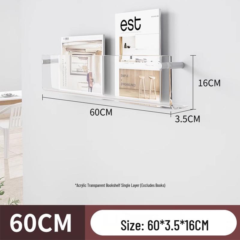 Acrylic Wall-Mounted Transparent Bookshelf for Children's Books and Magazines, Punch-Free Display Rack.