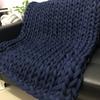 Deep Cozy Blue Handcrafted Blanket With Oversized Knit For Living Room And Bedroom Decor