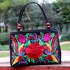 Ethnic Chic Double Wooden Bead Tote Bag - Reversible Double-Sided Floral Embroidery Boho Purse for Women, Tribal Pattern Casual Handbag
