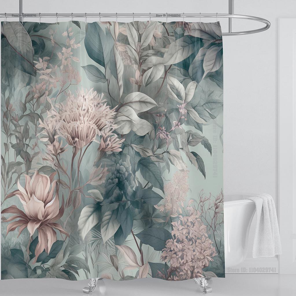 Aquatic Plants Floral Shower Curtain Waterproof Shower Curtain Polyester Fabric 3D Printed Curtain Bathroom Decoration With Hook
