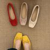 Flat red single shoes female French gentle fairy ballet style beanie shoes inner height increase yellow ladyshoes