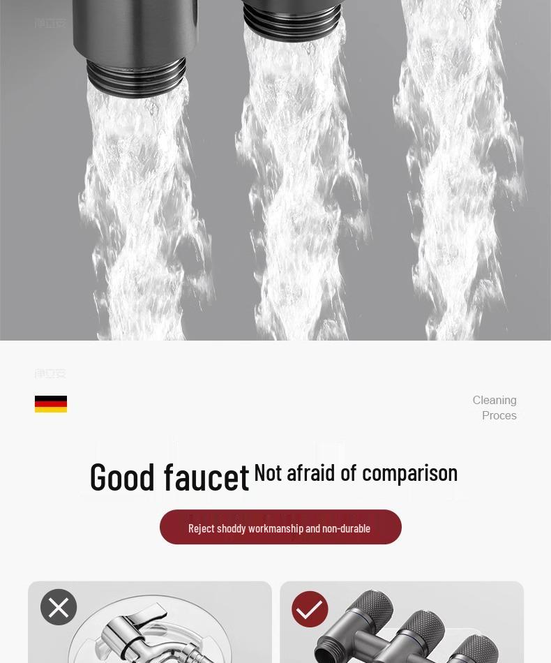 All-Copper Three-Way Diverter Valve with Triple Control Angle Faucet