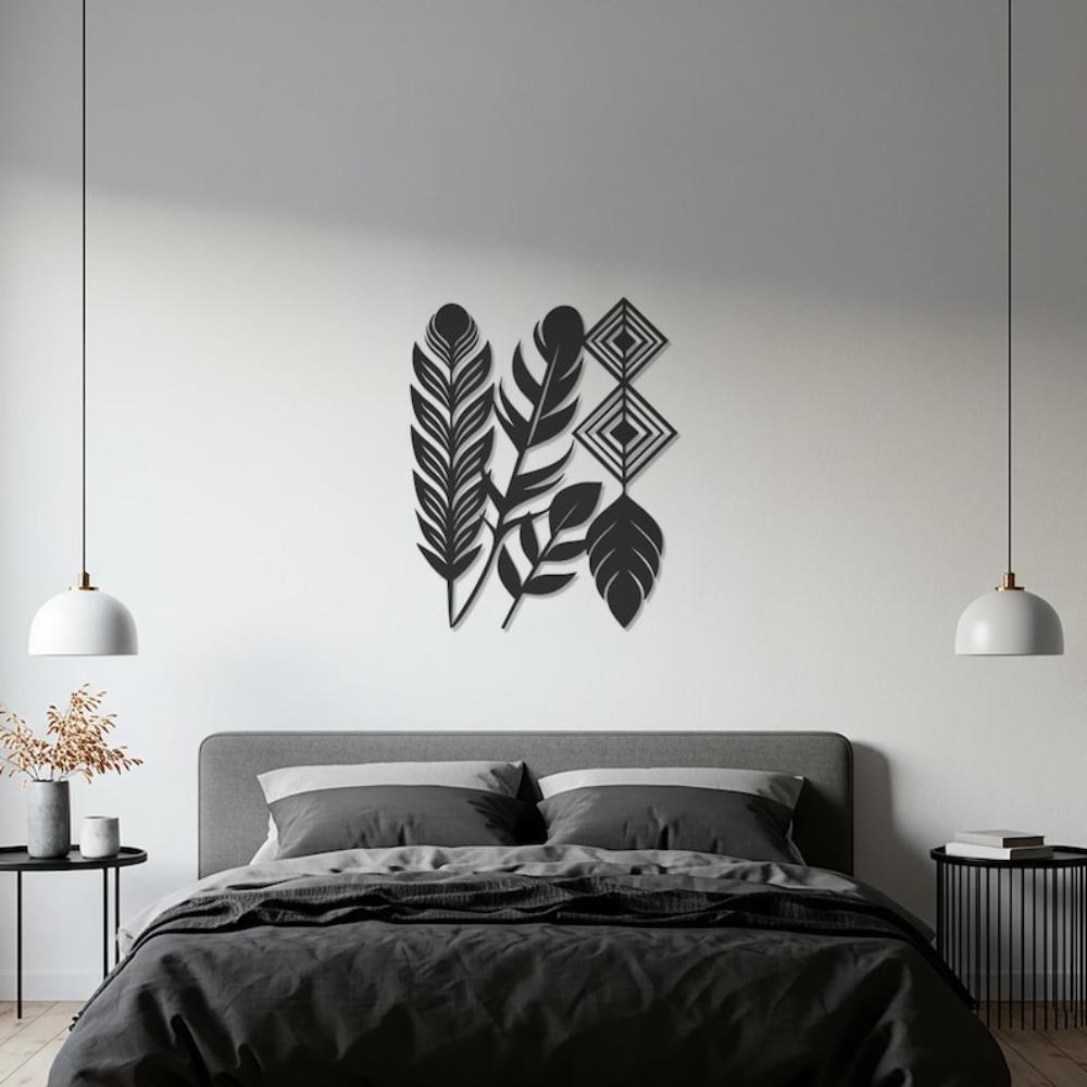 Wrought Iron Metal Wall Art Leaves Boho Botanical Sculpture Modern Minimalist Nature Inspired Decor for Living Room Bedroom Home Accent