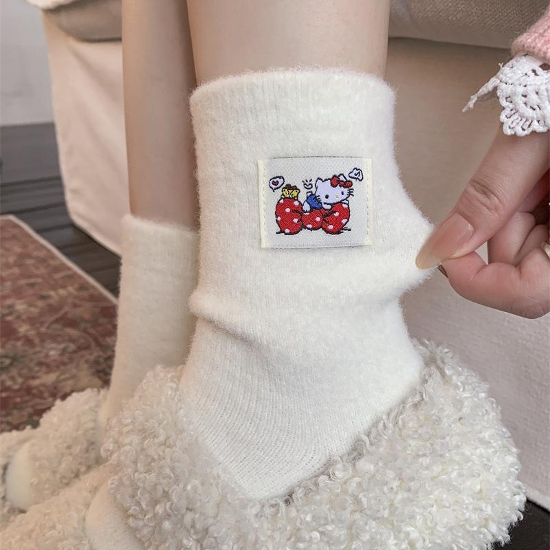 

Australian Velvet Cat Socks For Women Thickened Lock Warm Plush Cute Confinement Socks At Home Sleep In The Tube Pile Of Socks One size