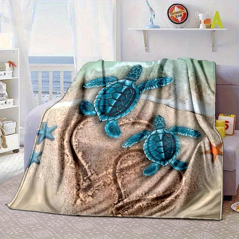Ocean Love Turtles Blanket Flannel Blanket for Bed, Sofa, Camping, Hiking, Picnic Essentials, Gift for Family Fan Gifts
