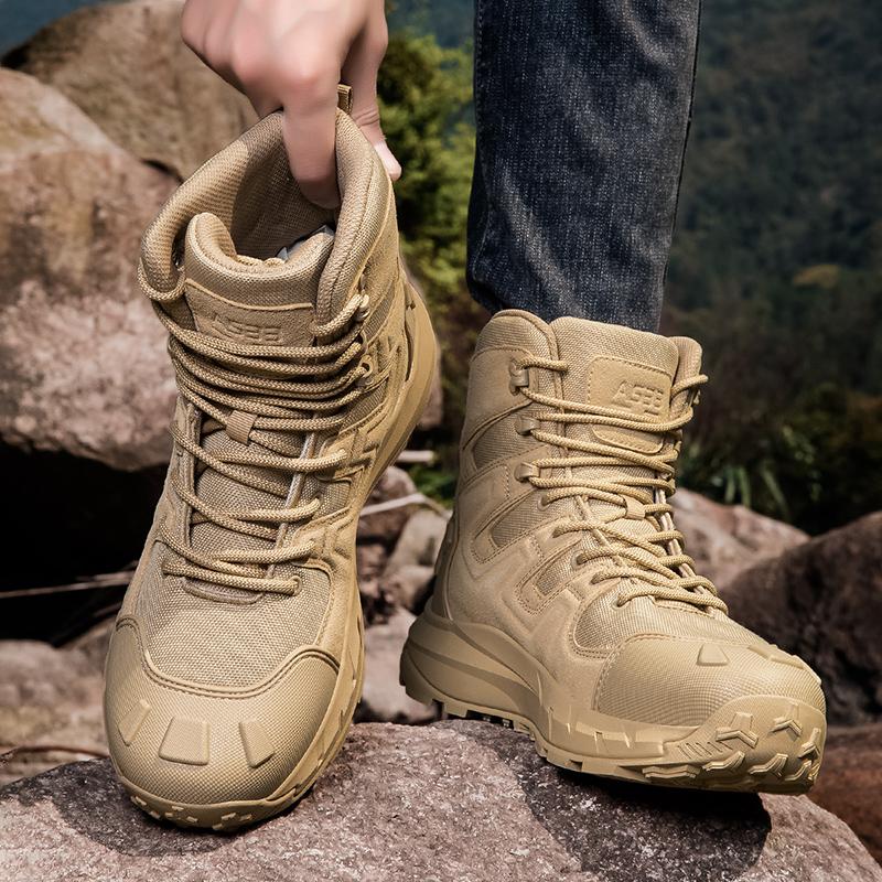 Men Hiking Shoes Outdoor Anti-slip Laced High-top Combat Boots Men Breathable Shock-absorbing Thick-soled Casual Ankle Boots Men