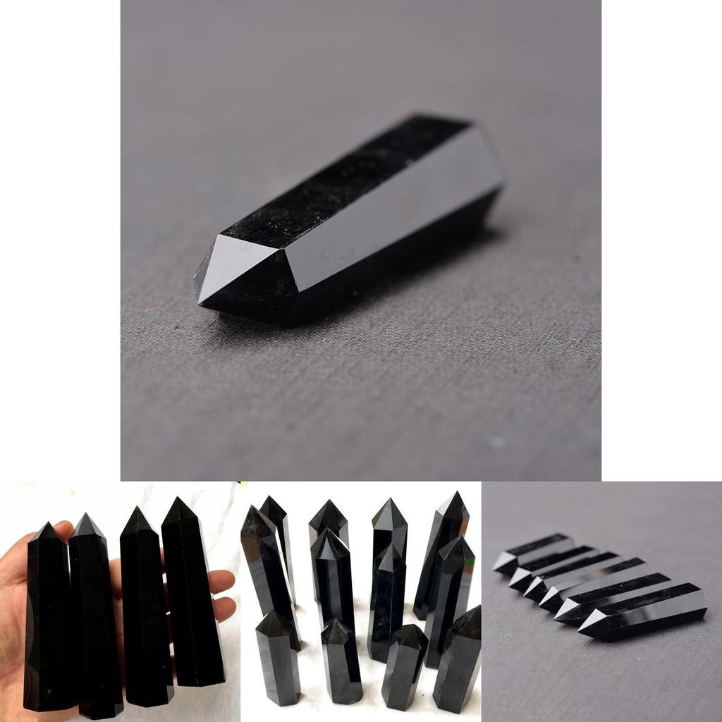100 Obsidian Natural Black Quartz Crystal Stone Point Healing Wand Hexagonal