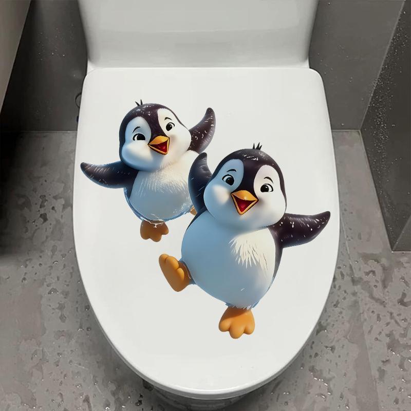 Cute Cartoon Penguin Toilet Lid Stickers Waterproof Self Adhesive For Home Bathroom Decor Diy