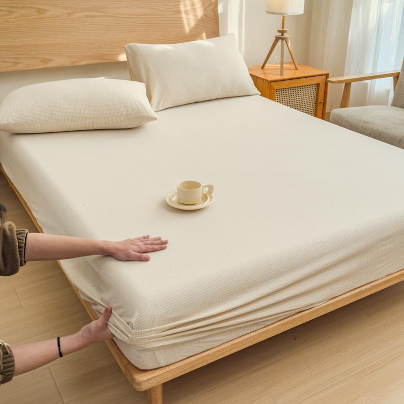 Luxury check style 100% Cotton Bed Sheet Fitted Sheet With Elastic Mattress Cover Couple Bed Linen Bedding Queen King Size