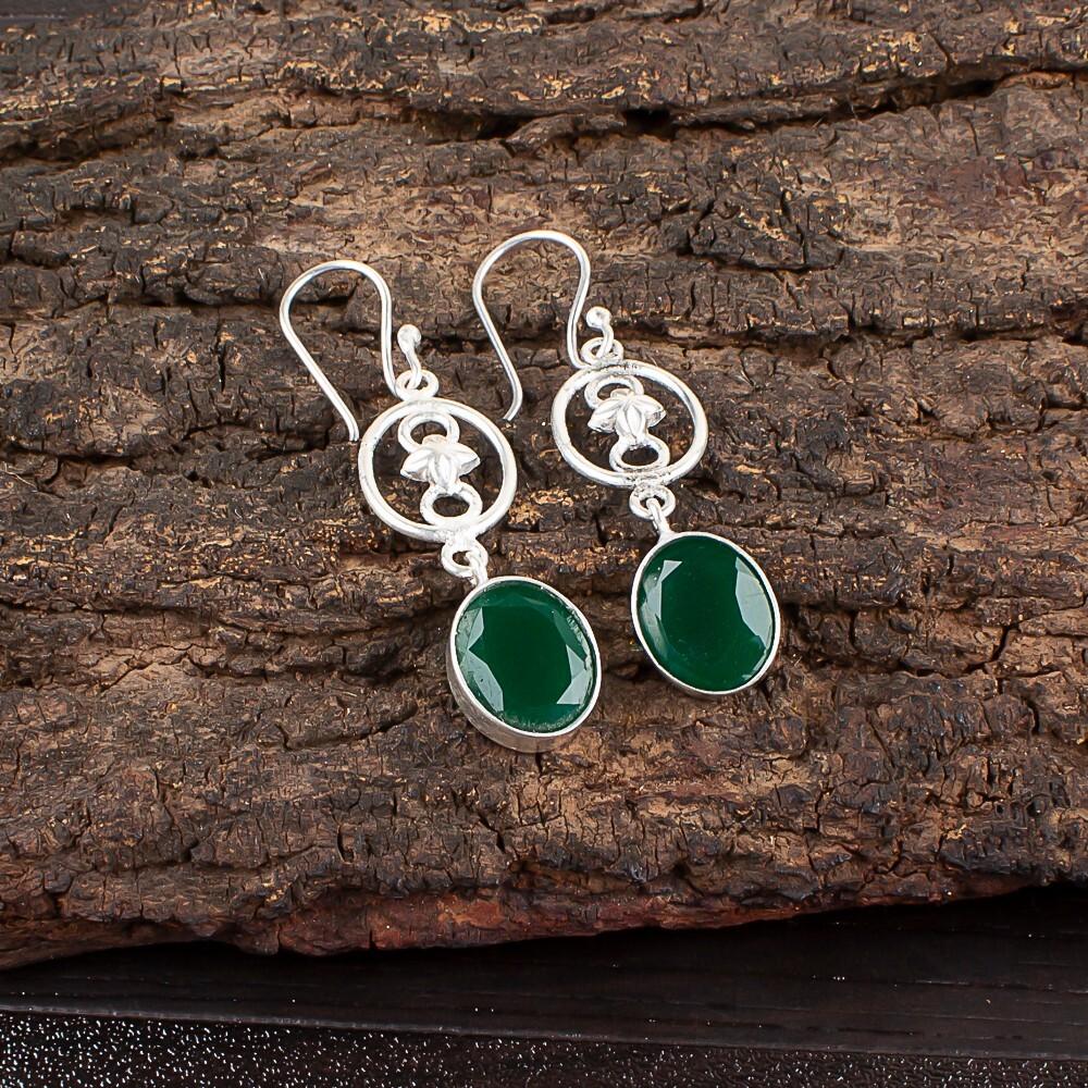

Green Onyx Gemstone 925 Sterling Silver Jewelry Handmade Dangle Earrings 2.00 EE-17-16