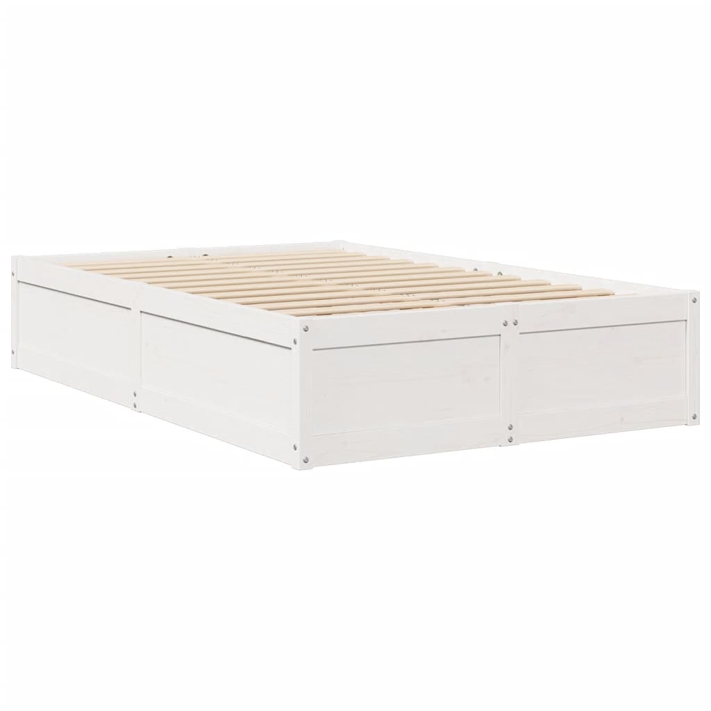 Vidaxl Rama Łóżka Bez Materaca, Biała, 135X190 Cm, Lite Drewno Sosnowe