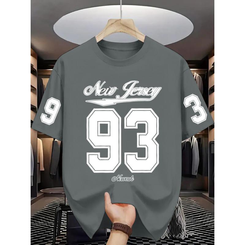 Fashion Plus Size Men'S T-Shirt - Large Size Trendy Top, Casual Athletic Design, Letter Number Print, Breathable Elastic Fabric