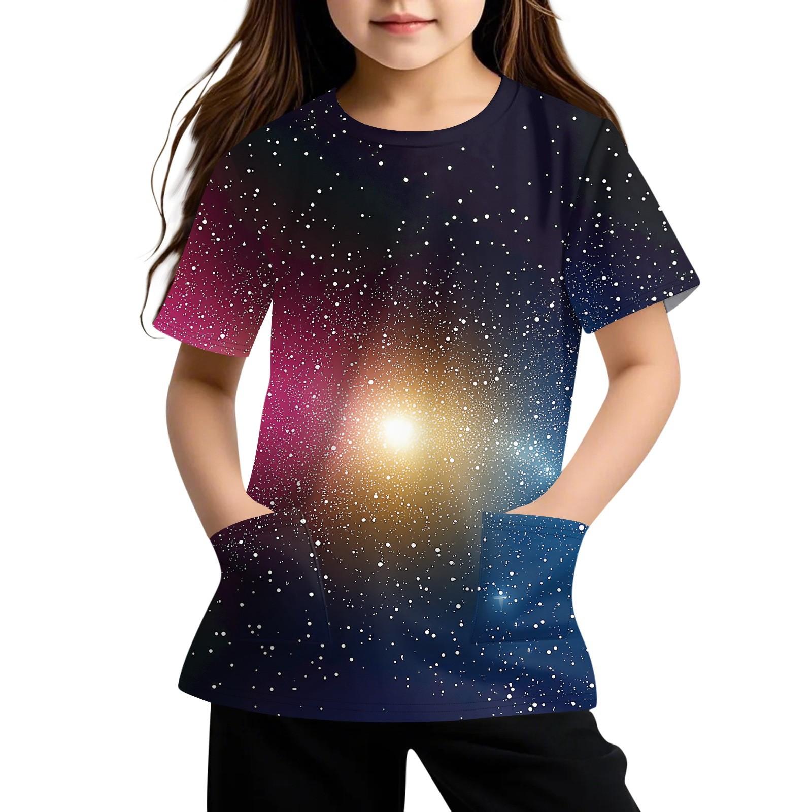 

Детская футболка с короткими рукавами и карманами, повседневная футболка с принтом, круглый вырез, блузка-пуловер 120 жёлтый