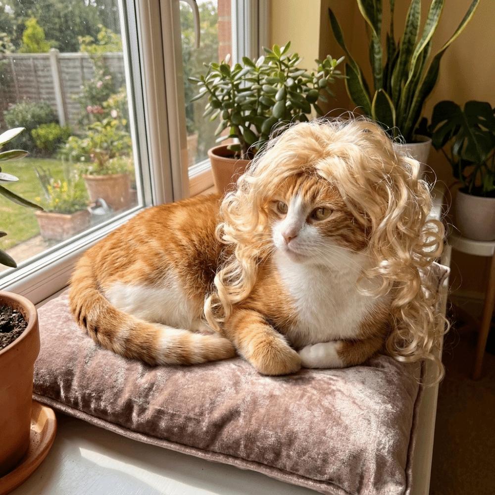 Eye-catching Cat Big Wave Wig Novelty Cat Headdress Spoof Wig Funny Pet Wig  Photo Props