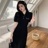Plus Size Short Sleeve Backless Bow Polo Collar Dress - New Summer 2026 Slimming Waist Little Black Dress for Women