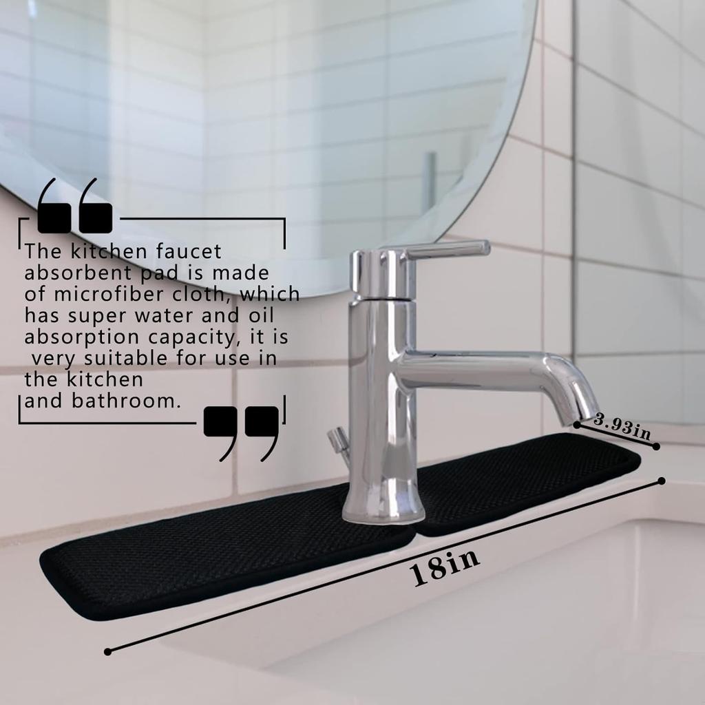 18inch Faucet Absorbent Mat ,Sink Splash Guard for Bathroom Sink Countertop Protector 1-Pack, Black, 18in