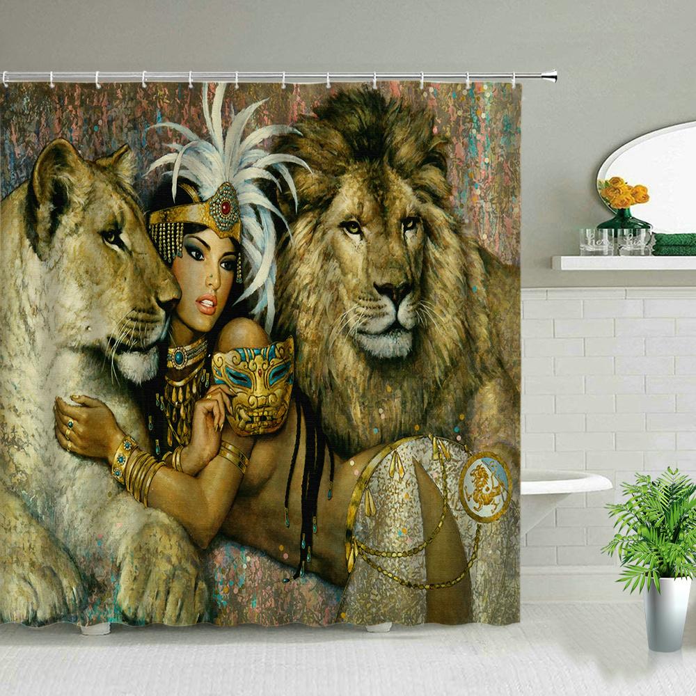 Farm Animal Horse Shower Curtain Wildlife Elephant Leopard Lion Tiger Pattern Shower Curtain Set Highland Cows Bathroom Curtains