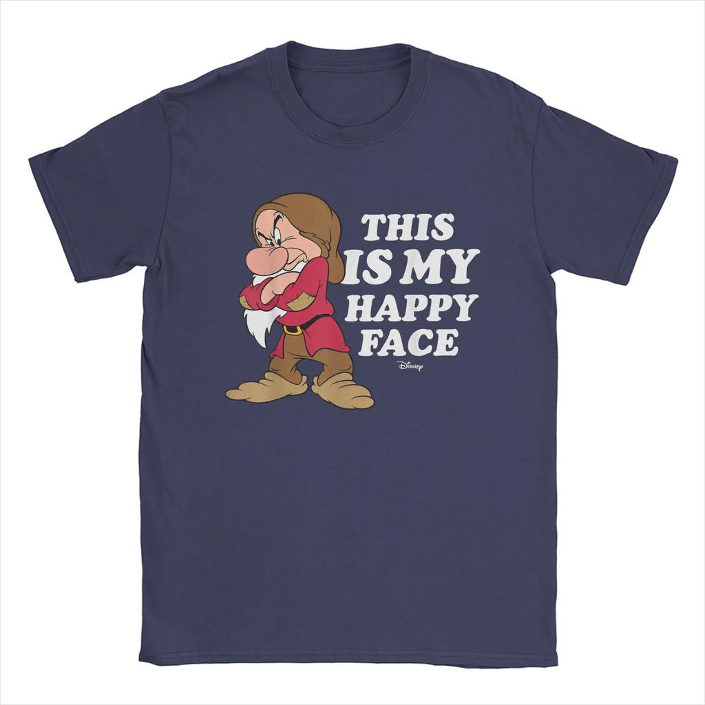 Princess Snow White Grumpy Happy Face T Shirts Cartoon Casual Tee Short Sleeve Round Collar T-Shirts Cotton Unique Tops Unisex